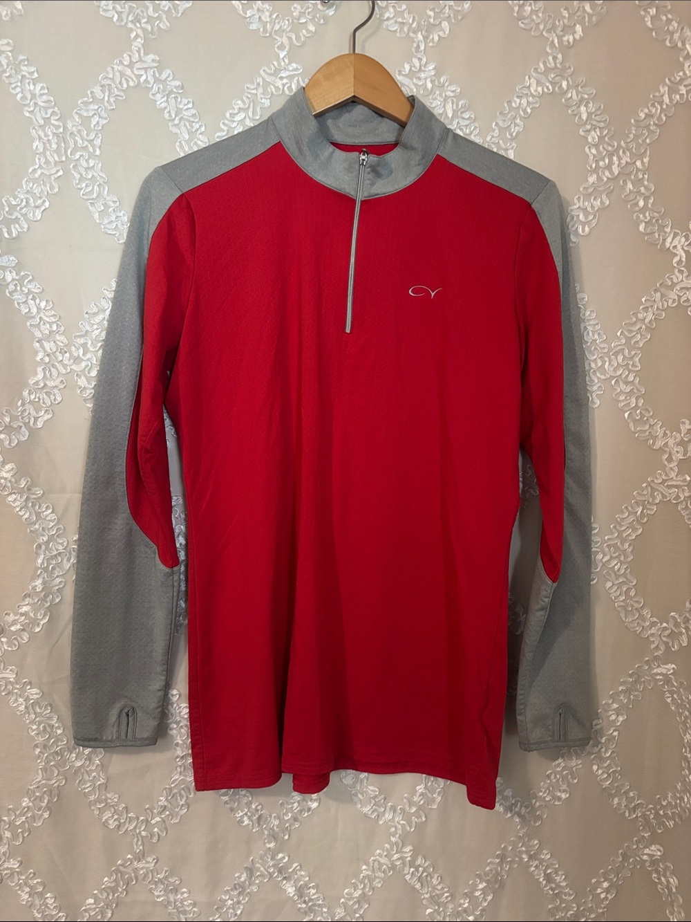 Men's Red and Gray Long-Sleeve Quarter-Zip Performance Top